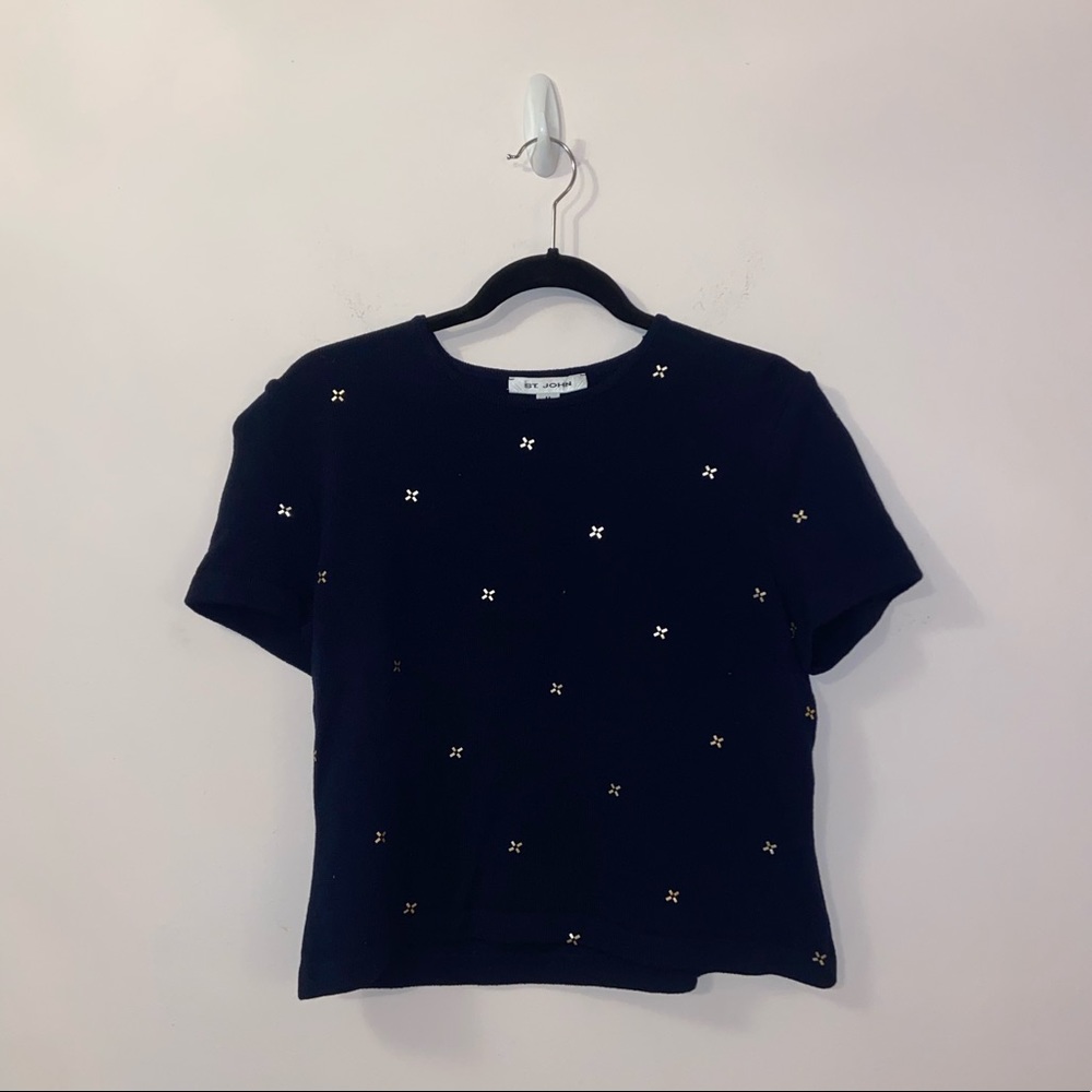St. John short sleeve t-shirt in navy with silver accents size medium